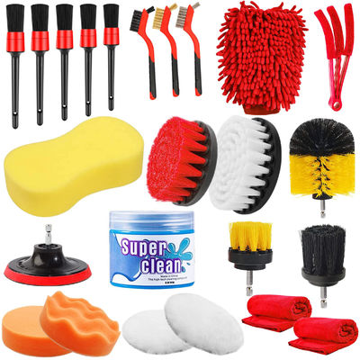 Ferramentas de limpeza de automóveis Conjunto 24 Pcs Autodetail Brush Waxing esponja lavagem interior exterior
