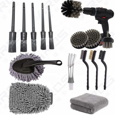 O mais recente conjunto de limpeza de carro cinza 16PCS Ferramentas de limpeza de carro para produtos assistidos pela máquina de lavar carros