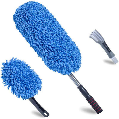 3pcs Blue Soft Duster Car Detailing Brush Microfibra Alloy Roda escova com alça longa