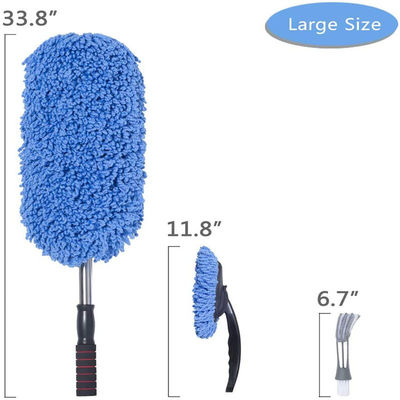 3pcs Blue Soft Duster Car Detailing Brush Microfibra Alloy Roda escova com alça longa