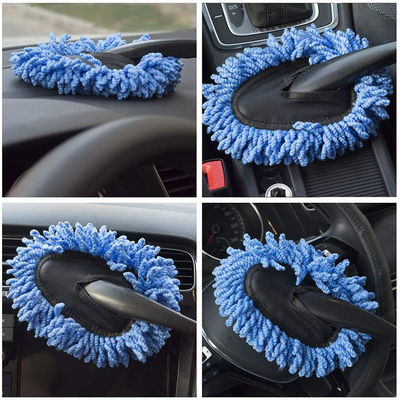 3pcs Blue Soft Duster Car Detailing Brush Microfibra Alloy Roda escova com alça longa