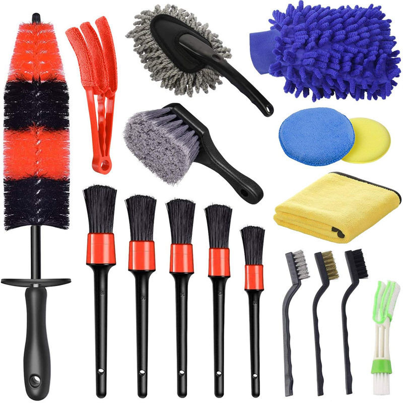 Fabricação de ferramentas de limpeza de automóveis 17pcs escova de automóveis para o interior das rodas de automóveis