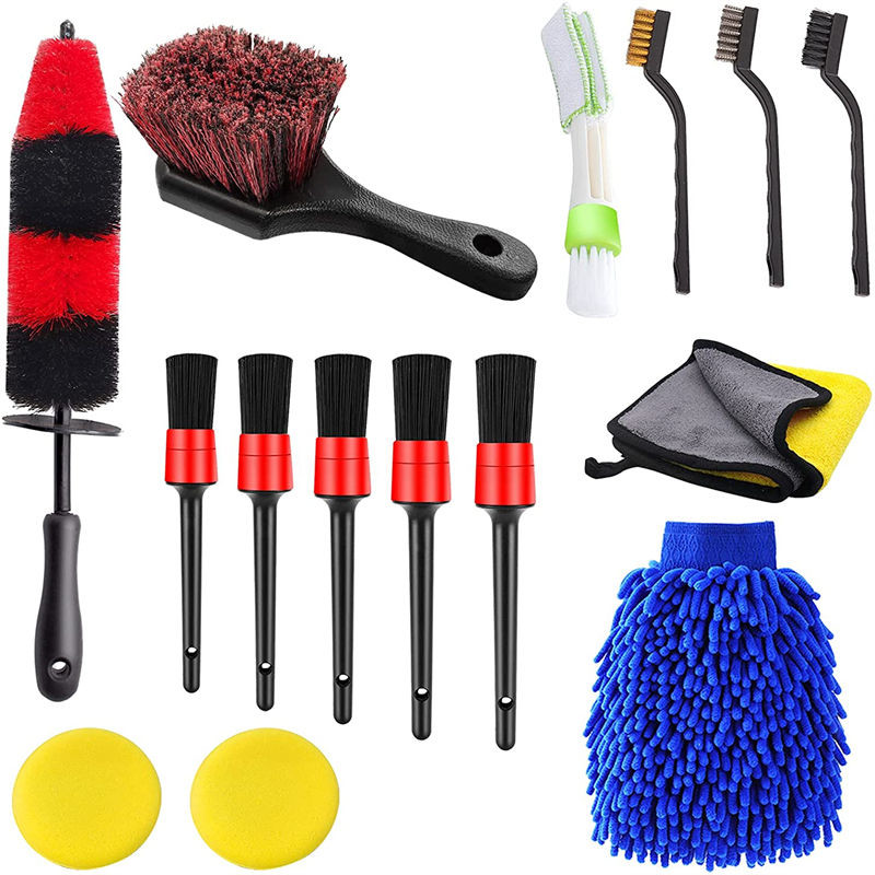 Pincel de detalhamento de automóveis de interiores multifuncional 15pcs Pincel de rodas de minhoca