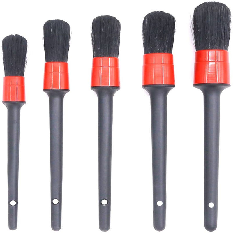 Boar Bristles Interior Car Detail Brush Pack 5pcs para limpeza de couro