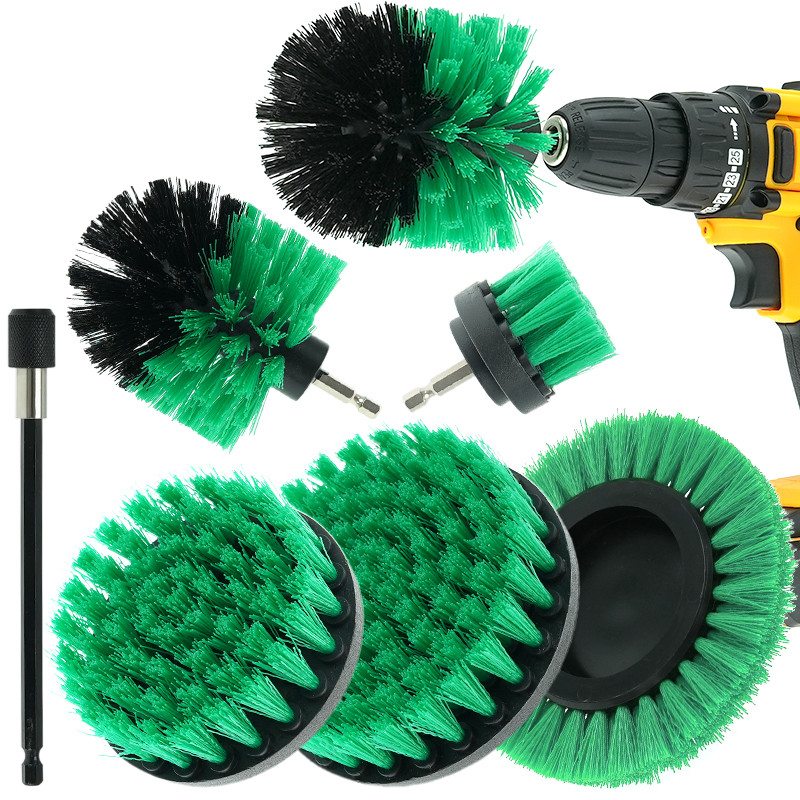 Green 7Pcs Kit de fixação de escova de perfuração Power Scrubber Brush Cleaning Sets