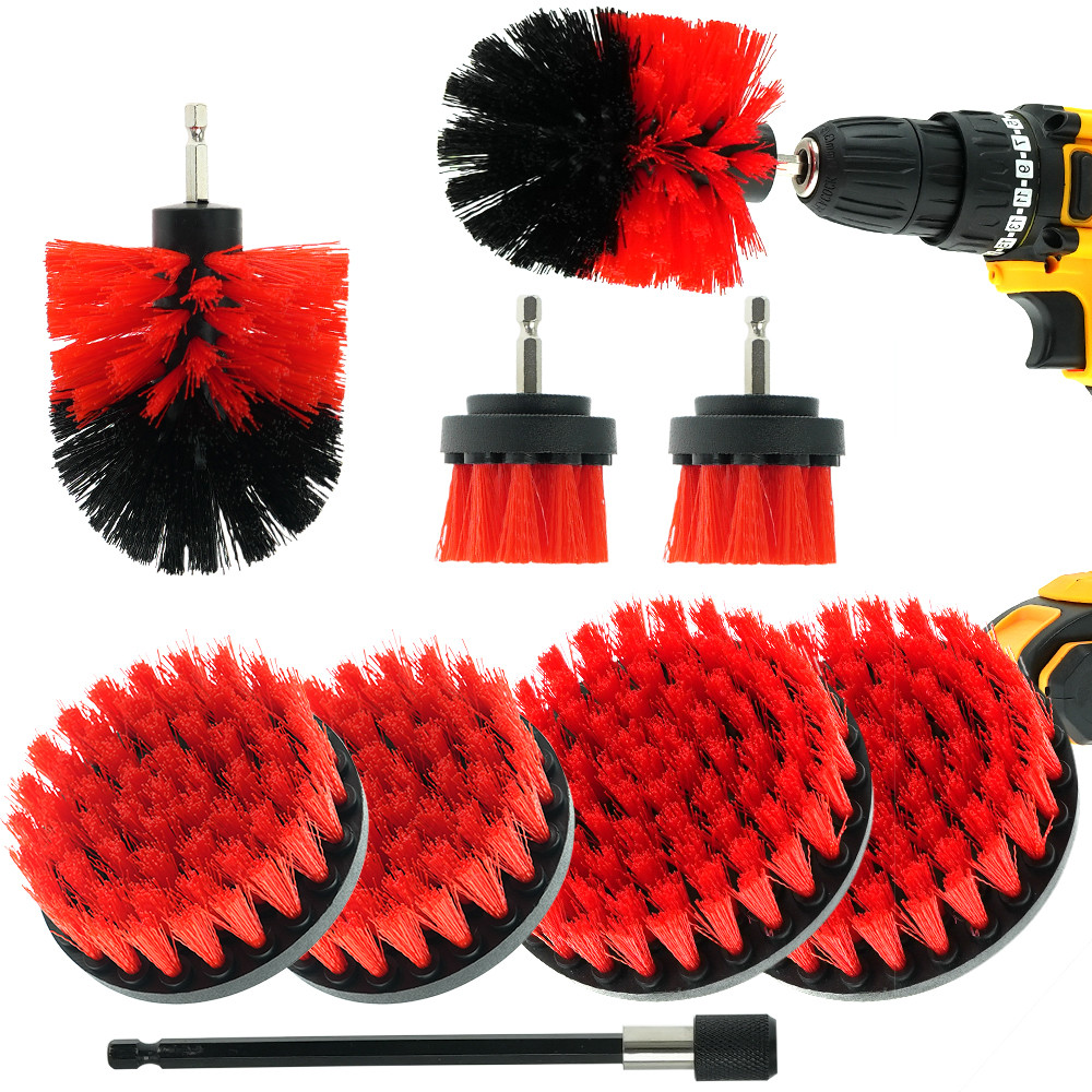 9PCS Red Grout Cleaner Drill Attachment Scrubber para limpeza de borda