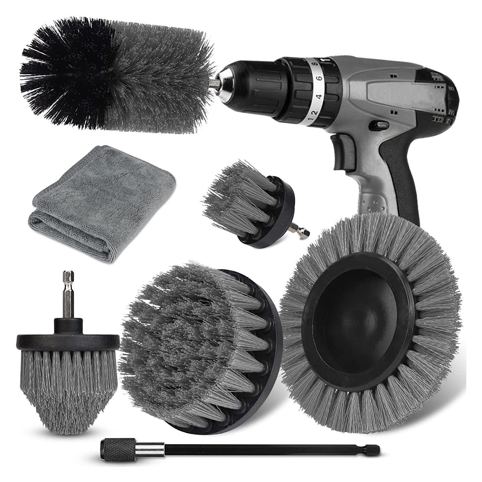 Grey Drill Brush Extension Scrubber Cordless 9PC Personalizado