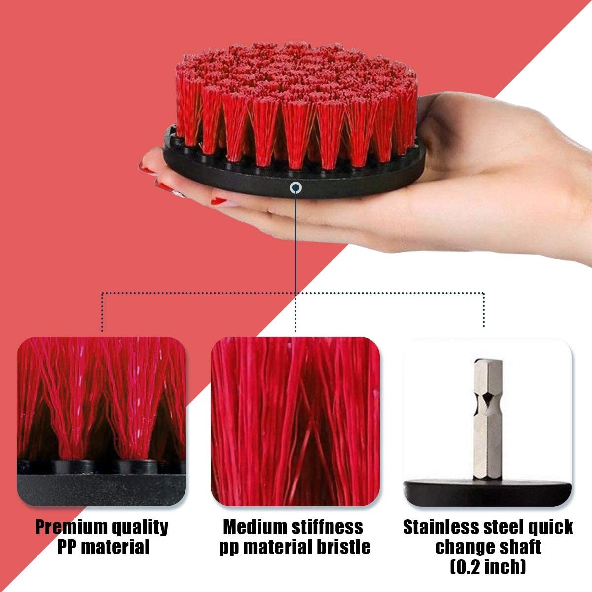 Conjunto de escova de esfregaço de perfuração personalizado com cor vermelha de 4 polegadas