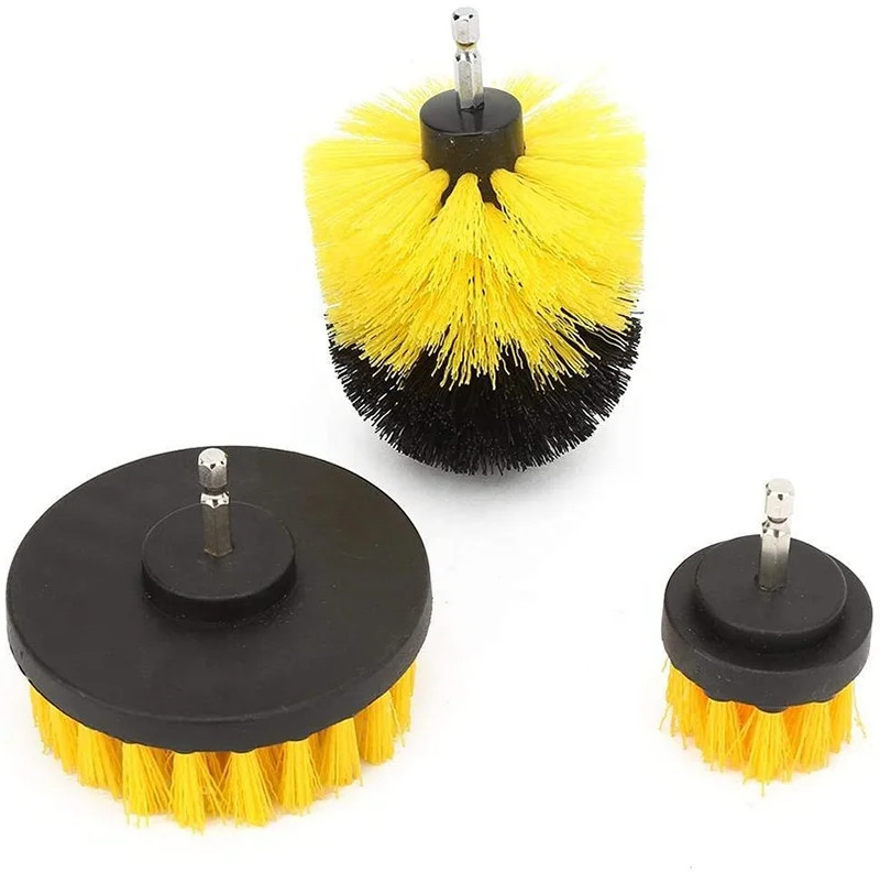 3pcs Kit de escova de broca de cor amarela para limpeza aprimorada